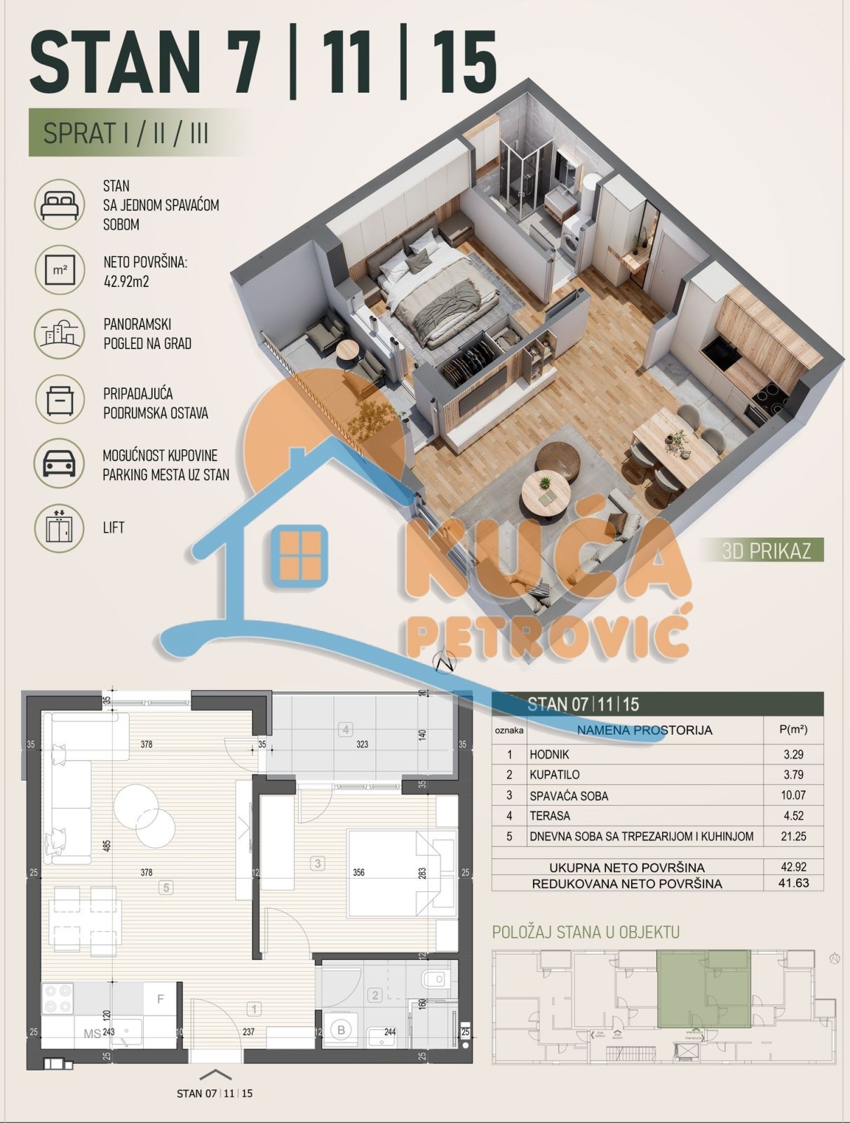 Jednoiposoban stan Palilula 42,92m², 1 sprat — slika 3