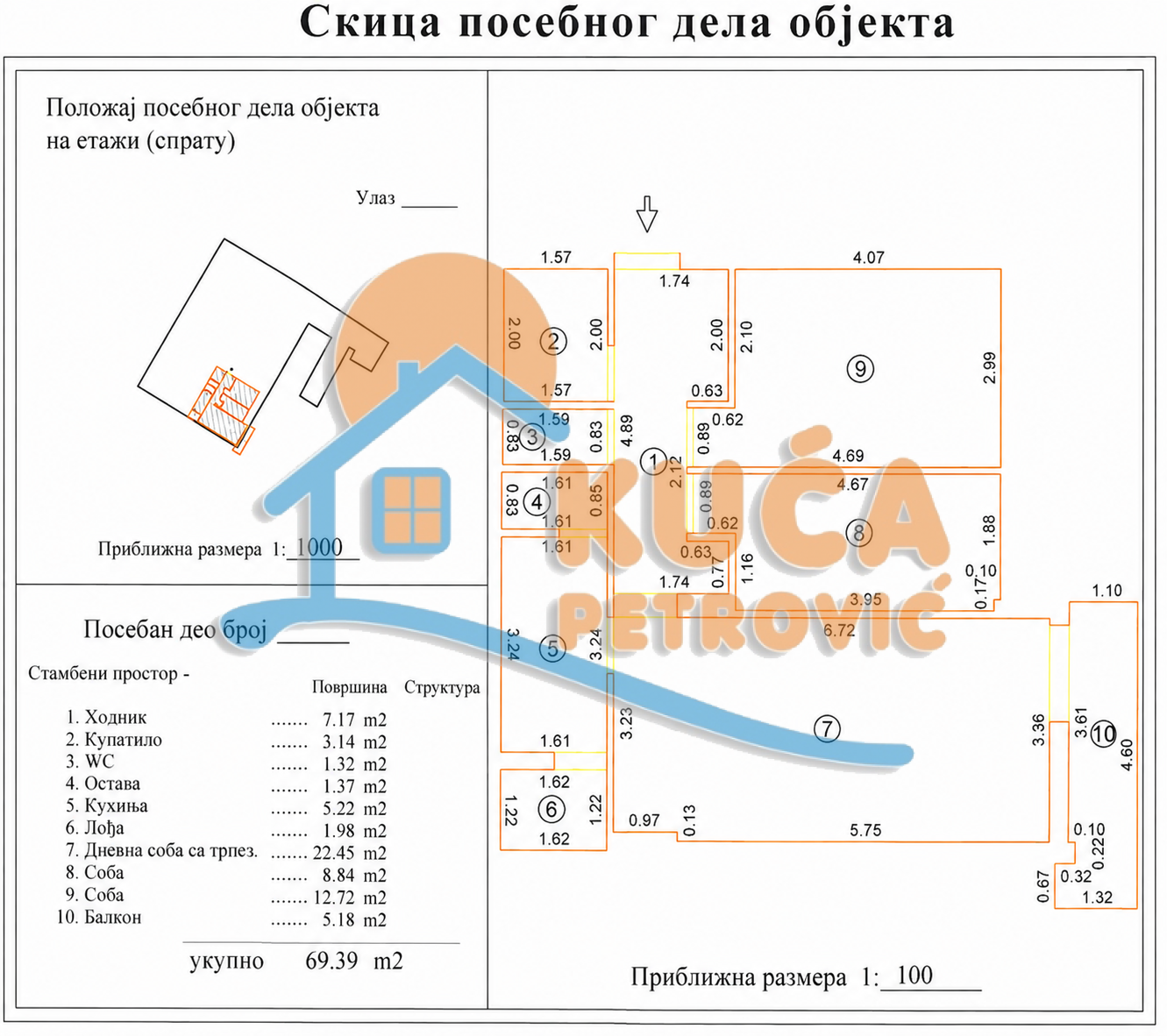 Trosoban stan Gradska bolnica 69m², 2 sprat — slika 8