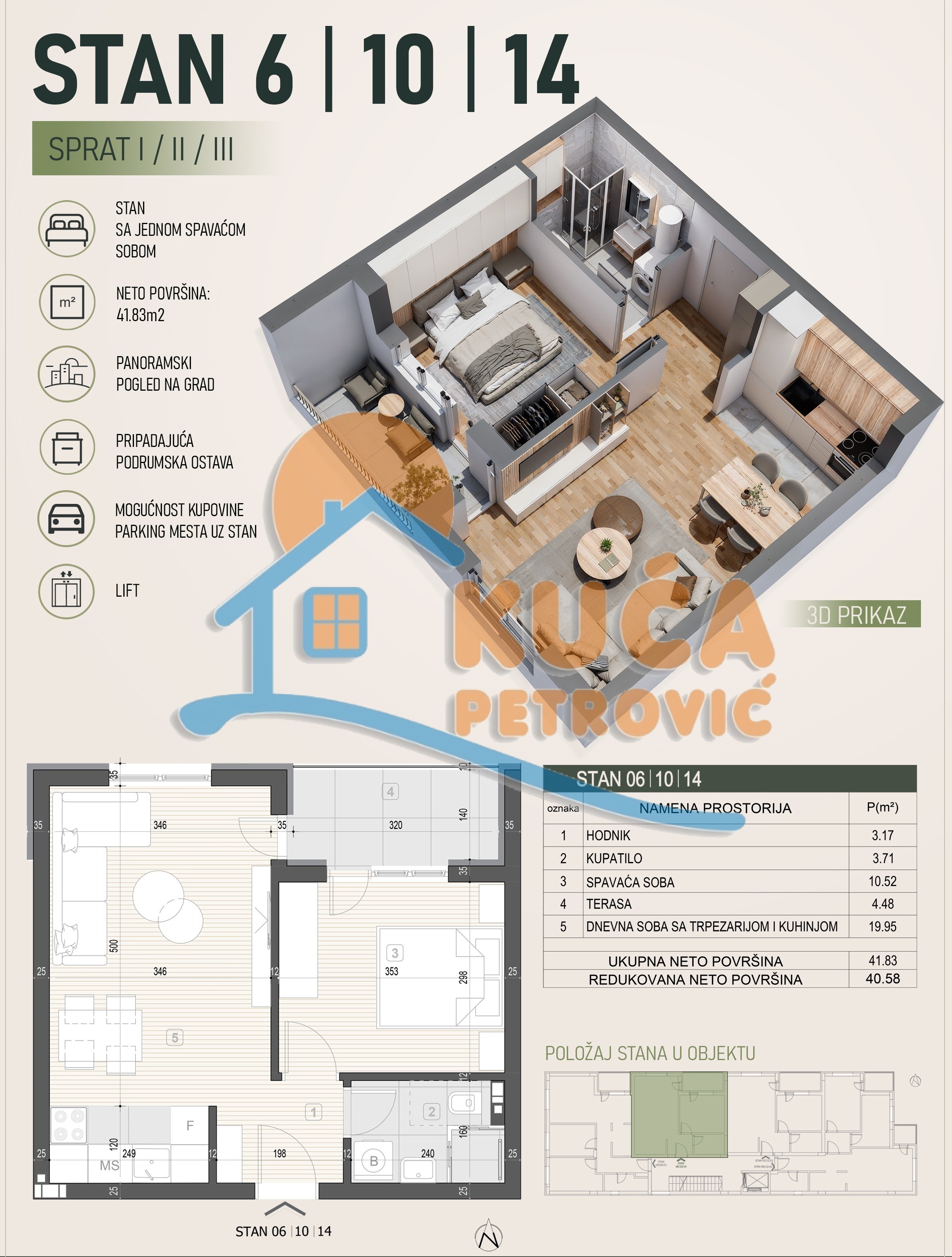 Jednoiposoban stan Palilula 41,83m², 1 sprat — slika 3