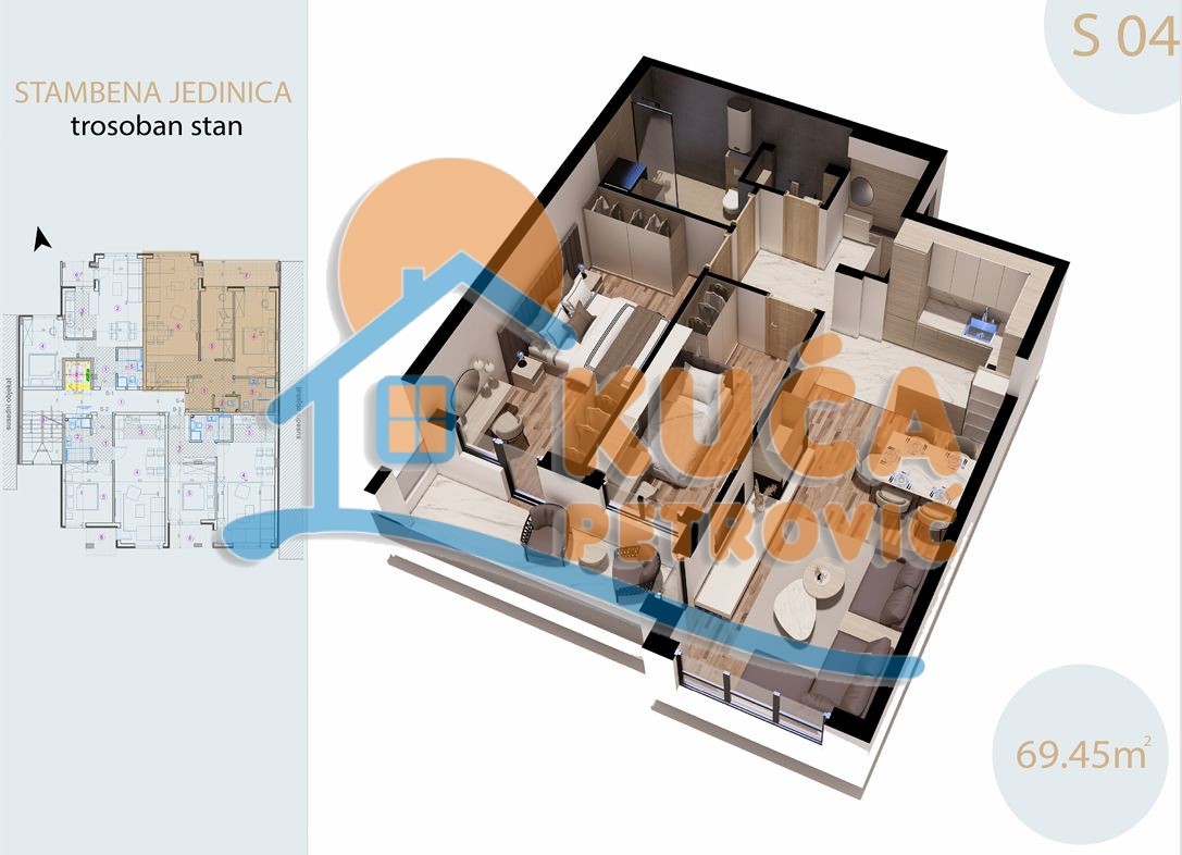 Trosoban  stan  u  novogradnji, Bul.Sv.Pantelejmona, III sprat, lift, 69,45 m2 - Pantelej(Niš) - 69.45m² - 152.790€